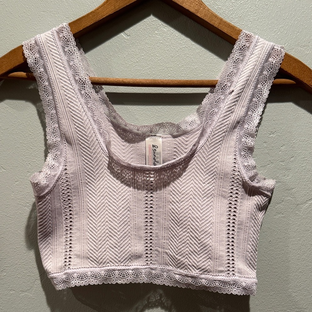Sunday Lavender Purple Lace-Trim Bralette Peep Cut Out Cropped Tank Top